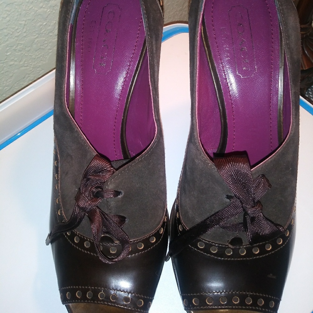 Coach Claudine Peep Toe Lace Up heels👠